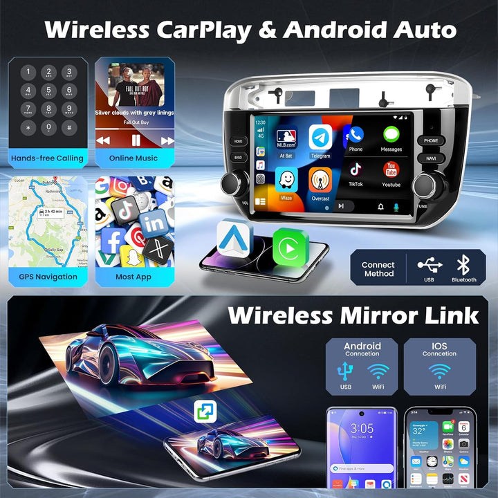 Hikity 4G+64G Autoradio Android 15 für FIAT Punto 2012-2016 mit 7-Zoll-Touchscreen, Stereo Radio mit