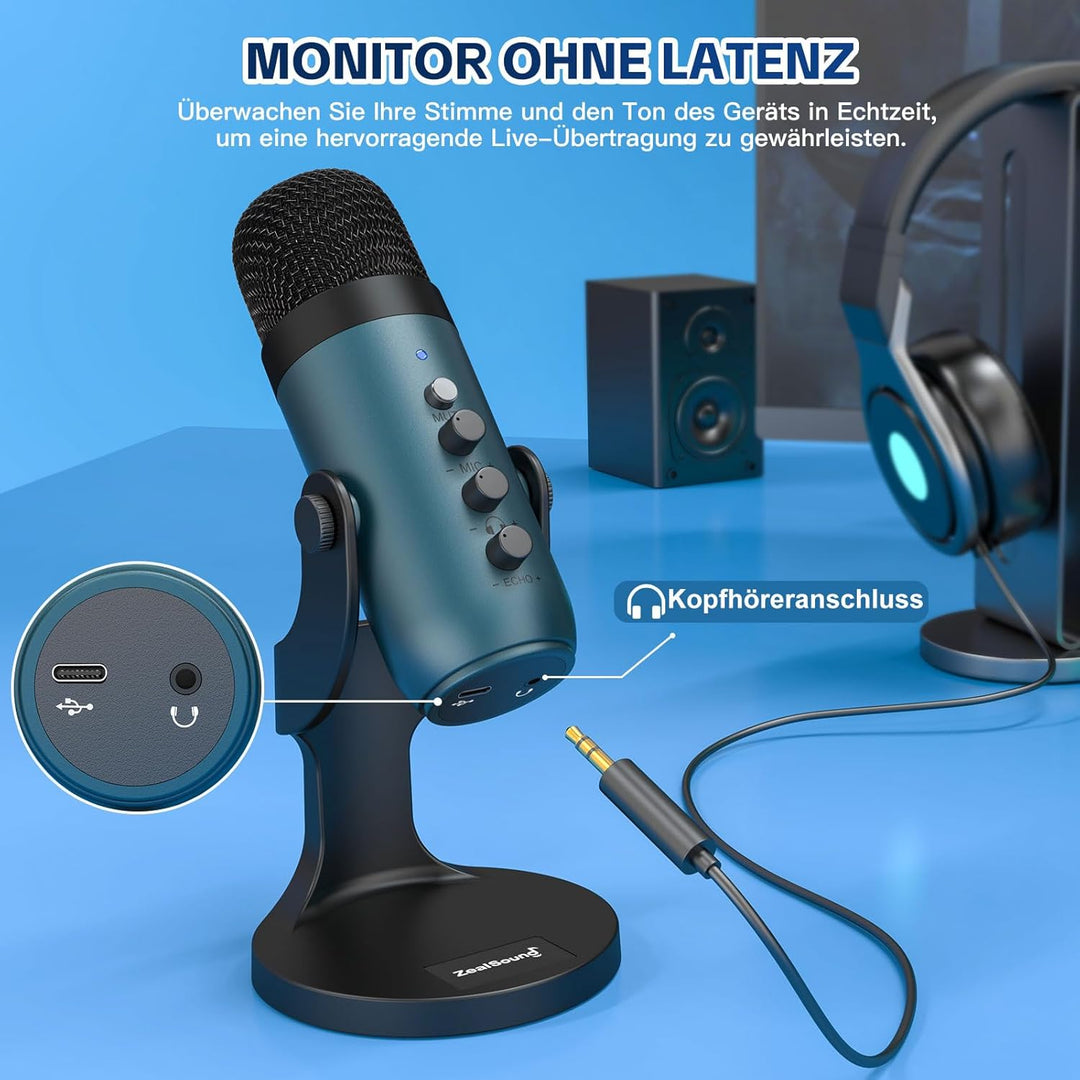 zealsound Mikrofon PC, USB Kondensatormikrofon Gaming für Mac Handy, PS4/5, Studio Mikrofone mit Stu