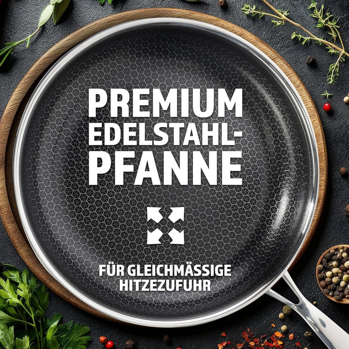 STEFFS® BRATPFANNE mit Waben 28 cm kratzfeste Antihaft Beschichtung - Pfanne alle Herdarten einfache