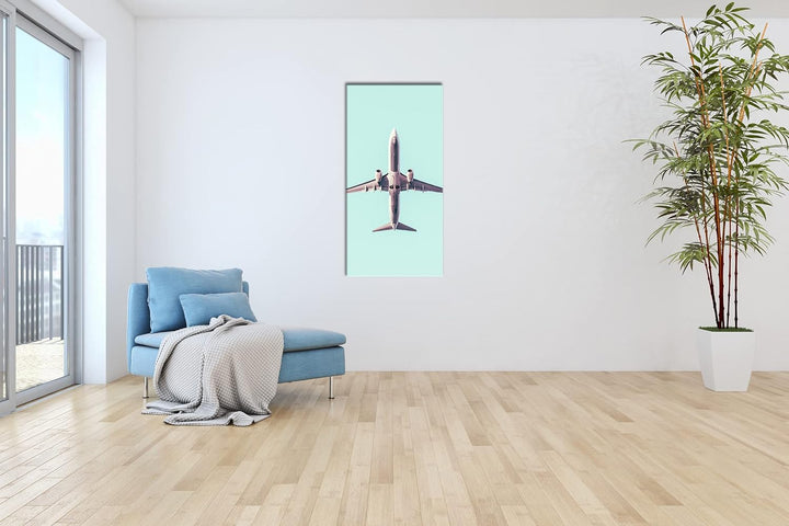 Unterseite eines Flugzeuges Panorama 120x60 cm als Leinwandbild, Motiv fertig gerahmt auf Echtholzra