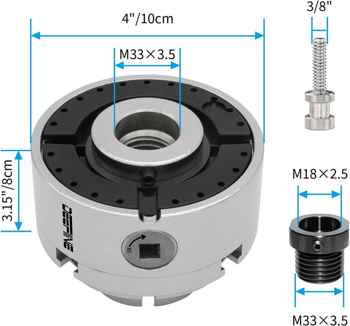DEEFIINE Backenfutter Drechselfutter 100MM 4-Backen Spannfutter selbstzentrierend Drehfutter Drechse