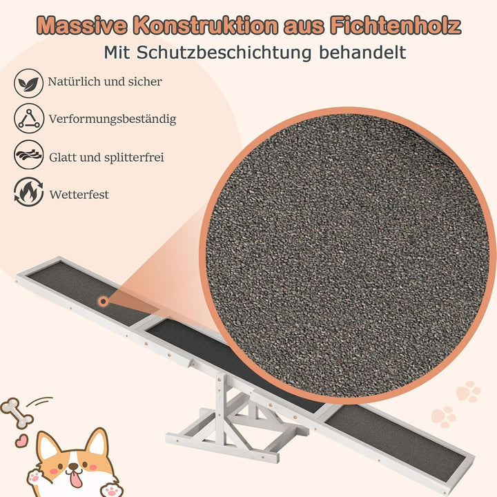 COSTWAY Hundewippe Holz, Hunde Agility Wippe, Outdoor Hundesport für Balance-Training, für kleine &amp;