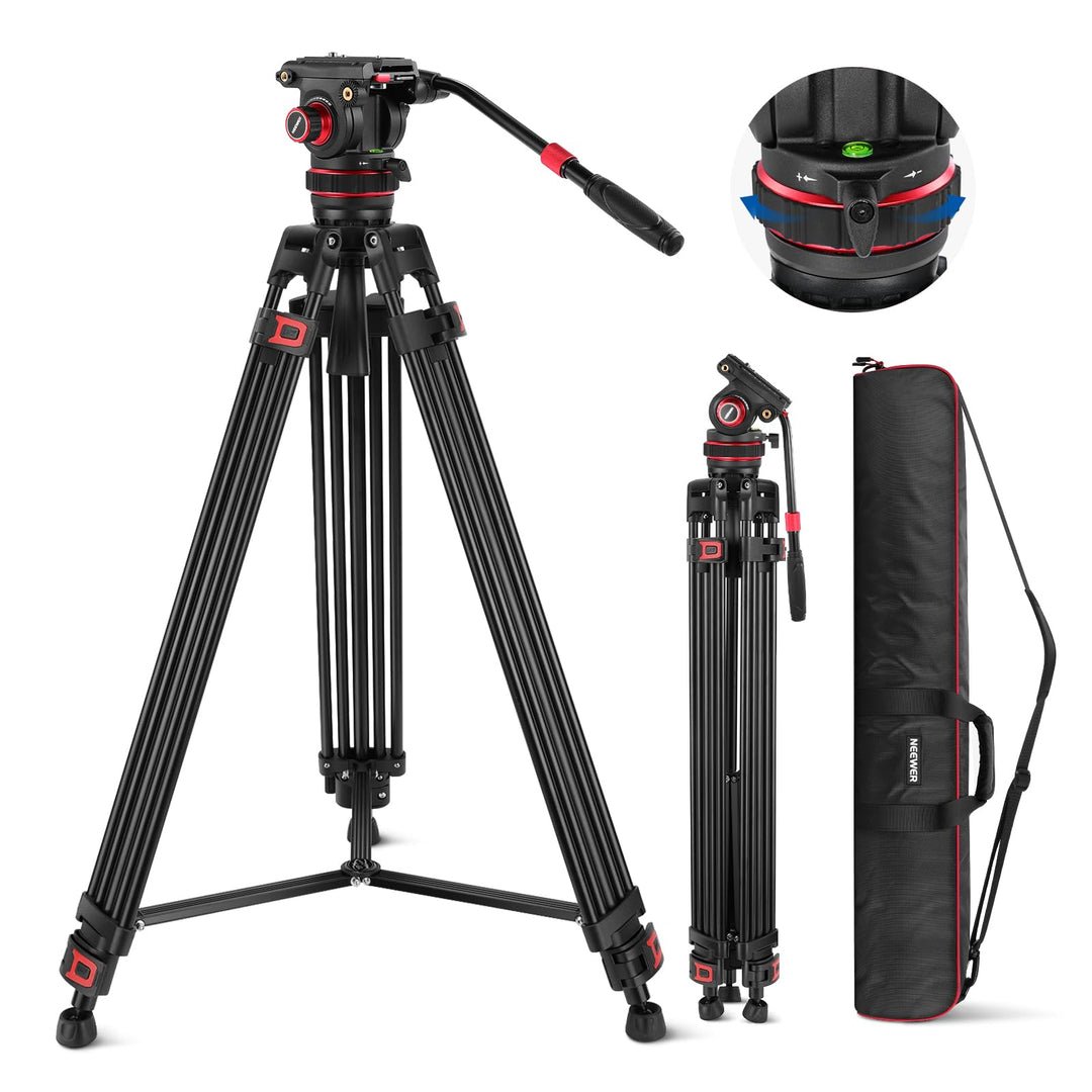 NEEWER 74" Pro Videostativ mit Einstellbarem Dämpfung Fluidkopf,Metall Dual Mode QR Platte,kompatibe