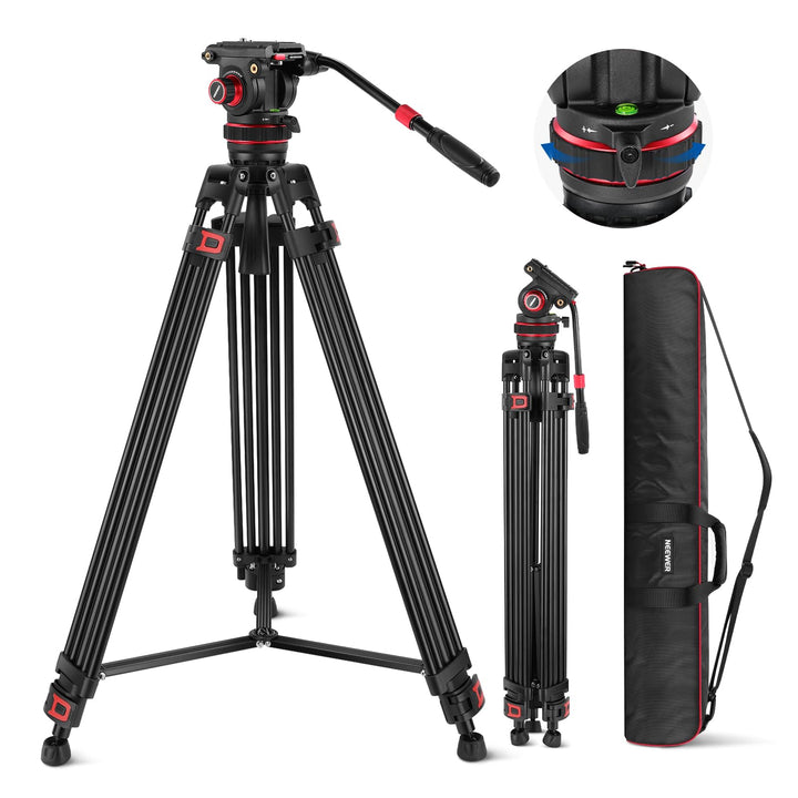 NEEWER 74" Pro Videostativ mit Einstellbarem Dämpfung Fluidkopf,Metall Dual Mode QR Platte,kompatibe