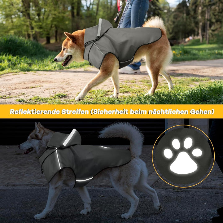 Regenjacke DQGHQME Haustier Regenmantel mit Kapuze, Einstellbare Hunderegenmantel, Hundemantel Wasse