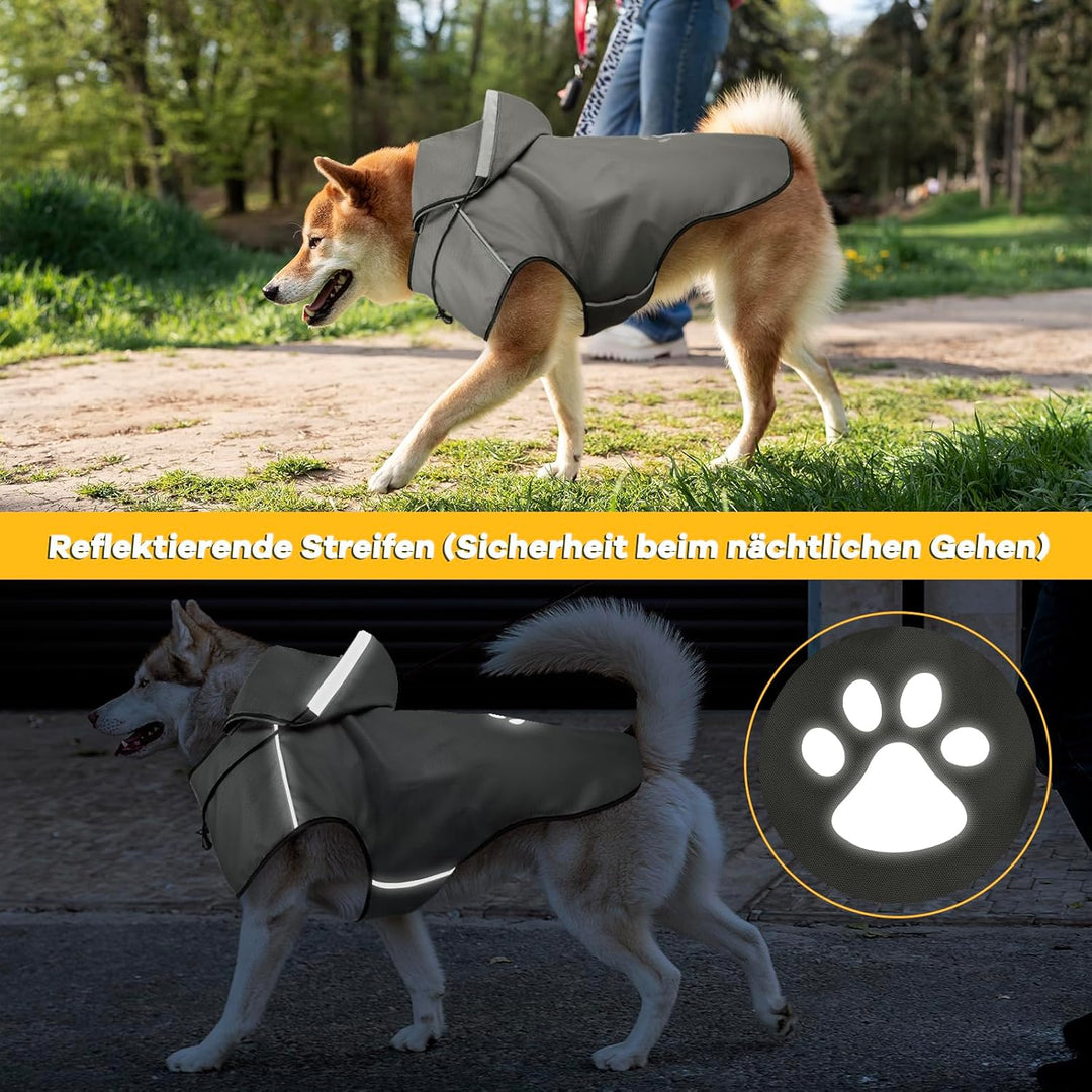 Hunde Regenjacke Reflektierender, Regenmantel Hund Wasserdicht, Hunderegenmantel mit Kapuze, Verstel