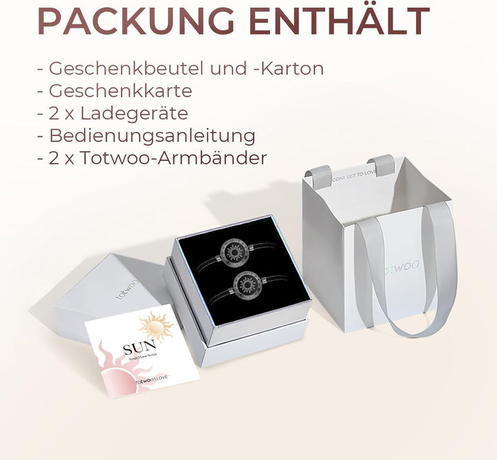 TOTWOO Partnerarmband für Paare - Bluetooth Armband mit Liebesalarm: Vibriert & Leuchtet bei Berühru