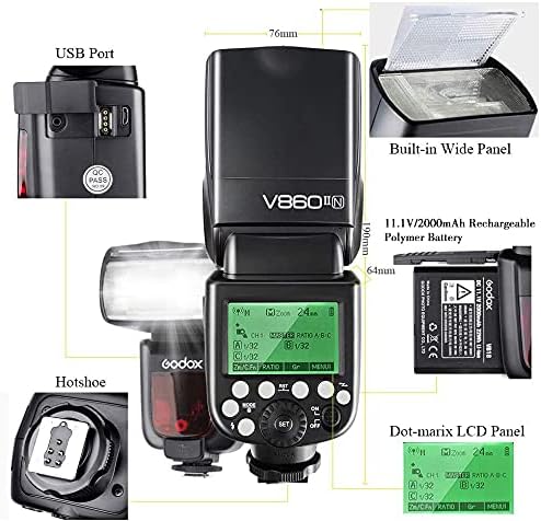 GODOX V860IIN Speedlite 2,4G HSS 1/8000S GN60 2000mAh Wiederaufladbare Akku TTL Kamera Blitz Blitzge