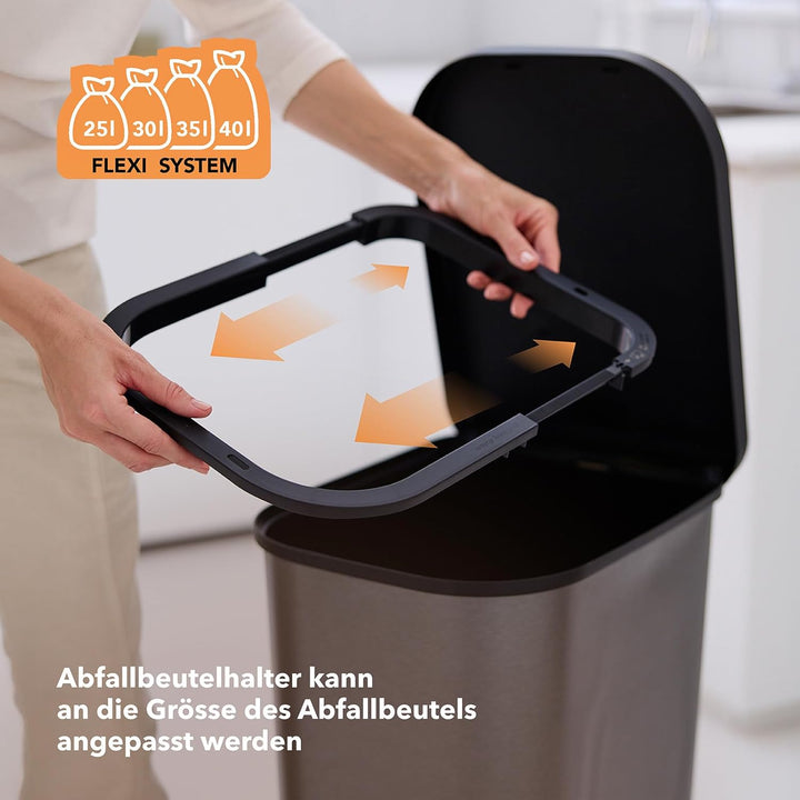 Rotho Orbe Mülleimer 35l mit Deckel und Fusspedal, pflegeleichter Kunststoff, ideal für Küche und Ha