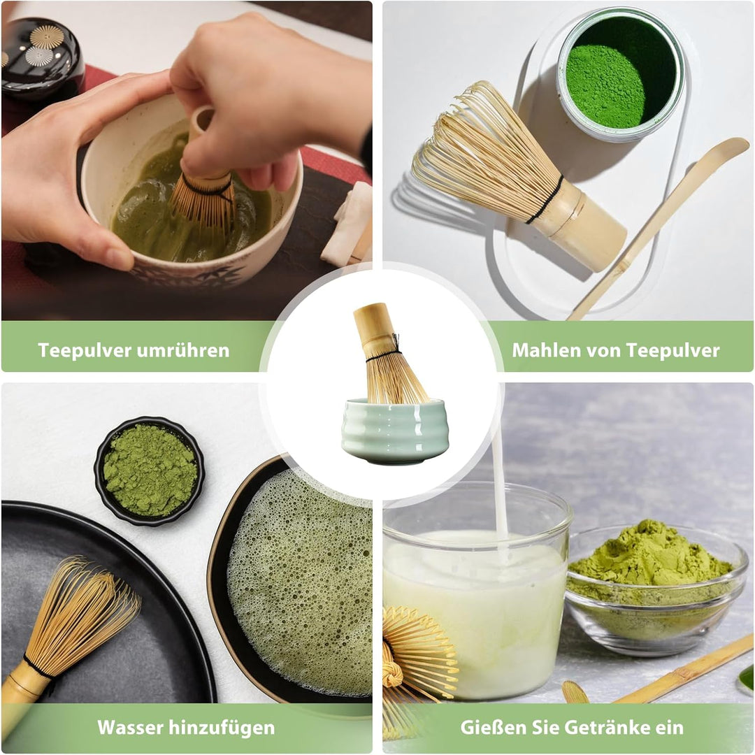Matcha Tee Set, Matcha Besen Set mit Matcha-Schneebesen, Matcha Schale aus Keramik, 2 Teelöffel, Jap