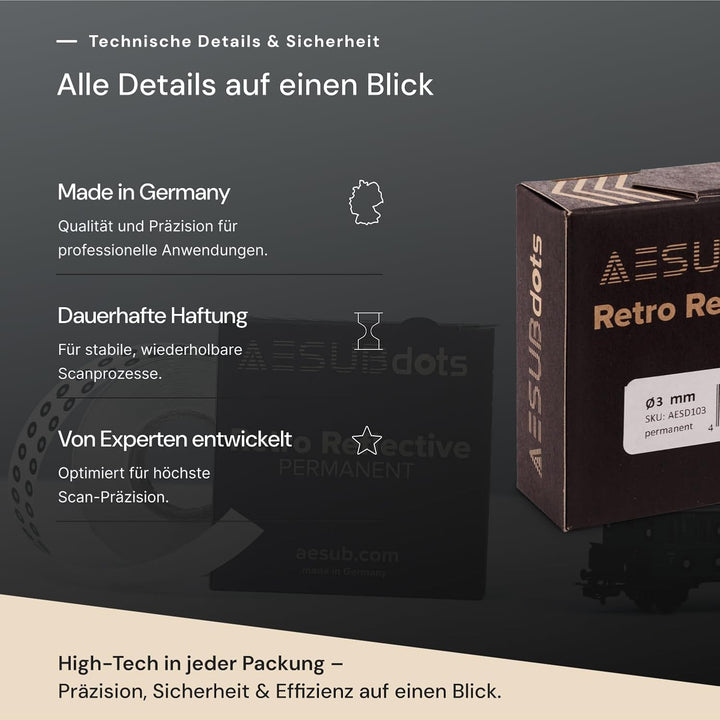 AESUB dots - Referenzpunkt für 3D Scannen, diffuse & retro reflektierende Reflexionsmarker (3 mm, Re