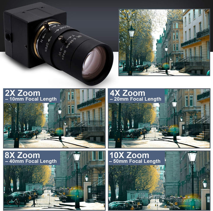 Svpro 5-50mm Varioobjektiv 5MP USB Kamera,10X Optischer Zoom Manual Fokus Webcam mit IR-Sperrfilter