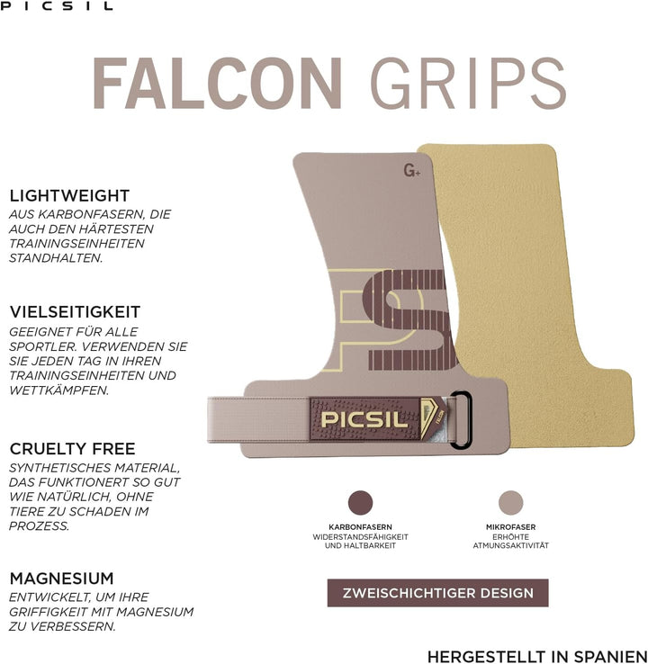 PICSIL Falcon Grips Set, Carbonfaser Grips für Chalk | Grips-Set mit Handgelenkbandagen und Tasche.