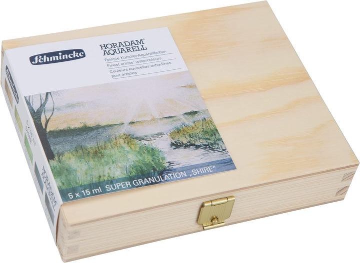 Schmincke – HORADAM® AQUARELL, Super Granulation Set Auen, 5 x 15 ml-Tuben, 74 867 097, Holzkasten,