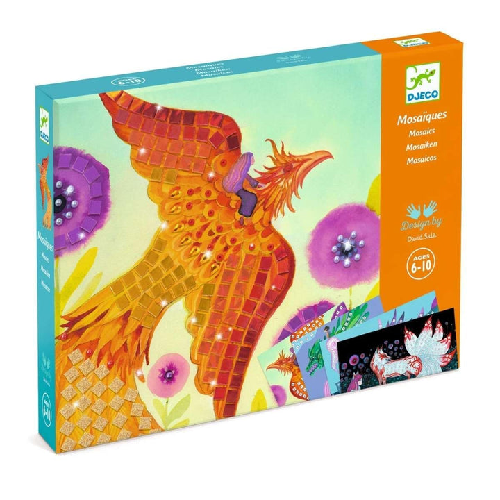 Djeco Mosaik Bastelset Fabelwesen für Kinder ab 6 Jahren | Kreatives DIY Set mit Glitzersteinen, Mos