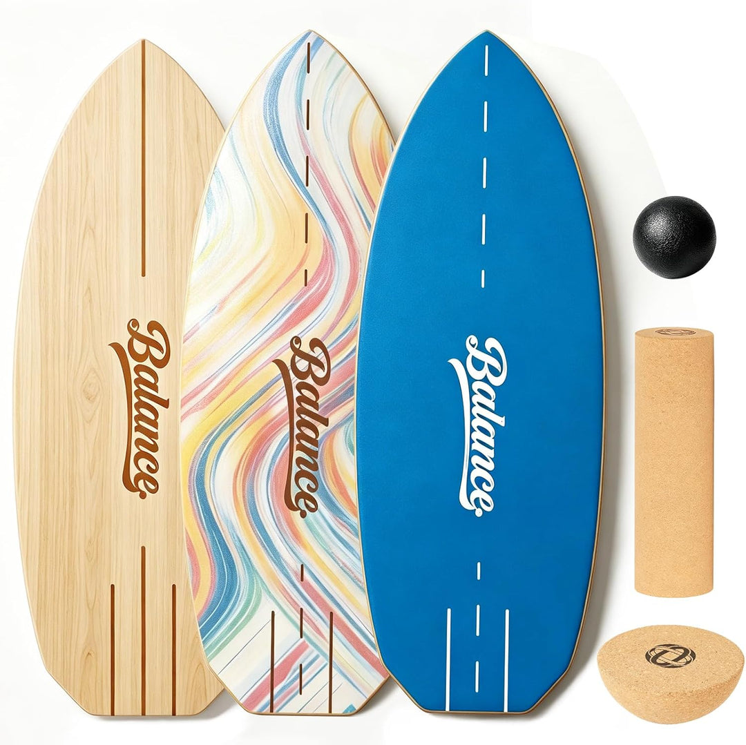 Balance Board Komplett-Set – 4-in-1 Massivholz Gleichgewichtsboard, 78 x 30 cm, bis 204 kg, rutschfe