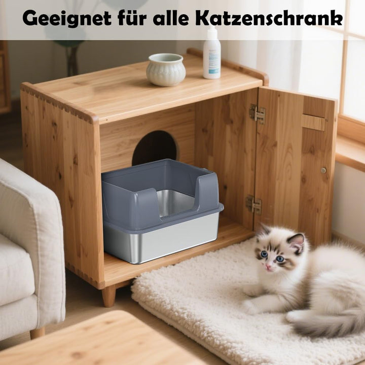 SZEE Kleine Edelstahl Katzenklo Quer für Kätzchen, Seiteneinstieg Katzentoilette aus Edelstahl, Leic