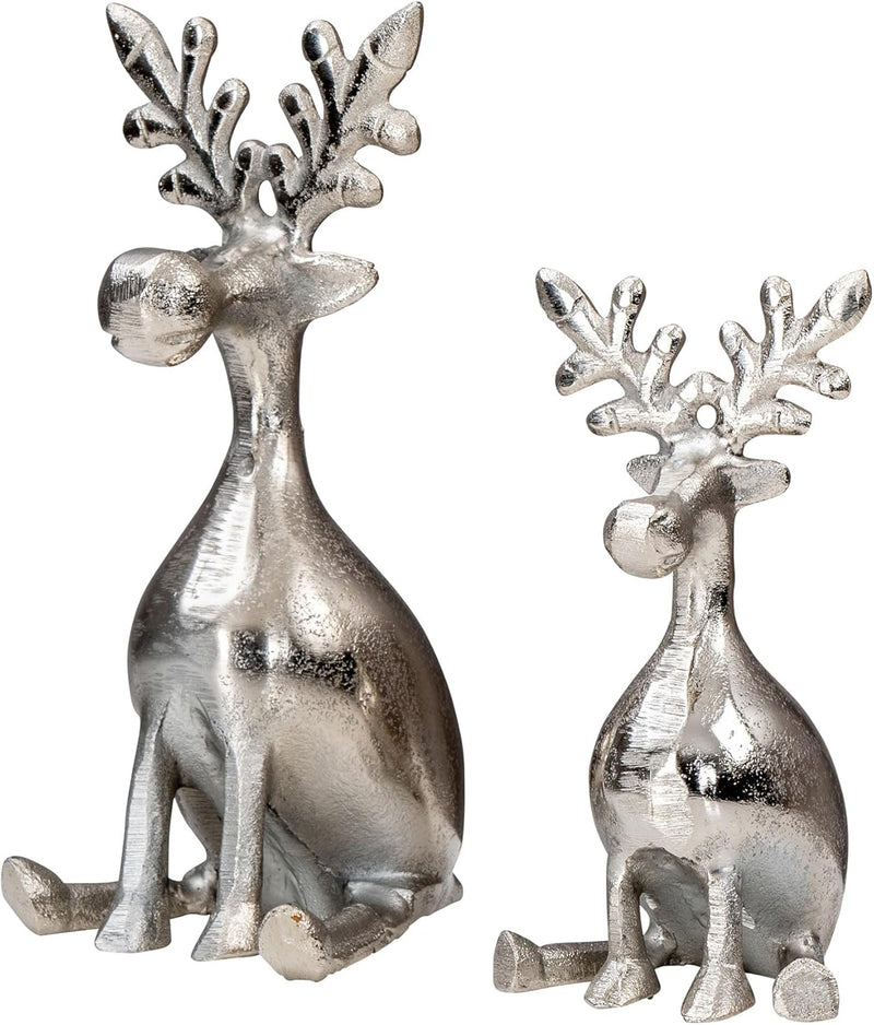 levandeo 2er Set Rentiere Metall Silber Hirsche Deko Tischdeko Weihnachtsdeko Figur Weihnachten Tier