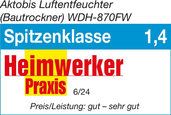 Aktobis Luftentfeuchter, Bautrockner WDH-870FW (bis 70 L/T + Digital + WLAN) bis 70 L/T + WLAN, bis