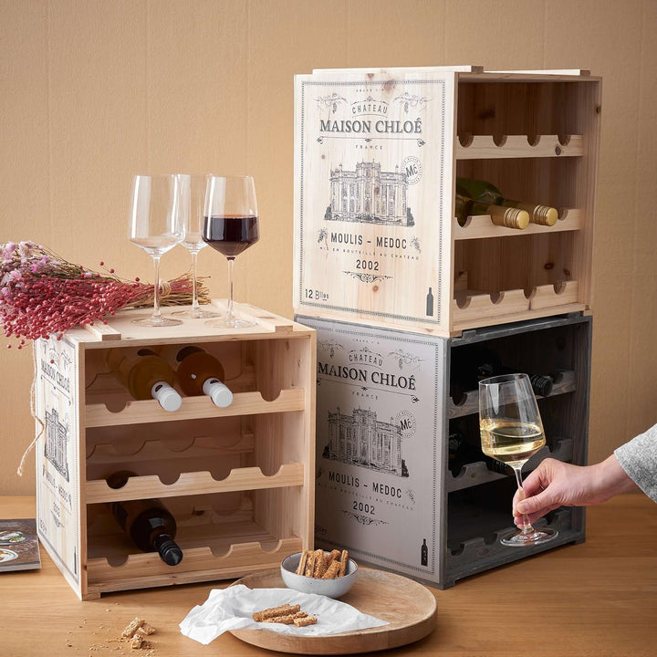 BUTLERS Vinothek Weinregal 36x32x39 in Taupe - Hochwertiges Flaschenregal aus Holz - Alternatives Ho