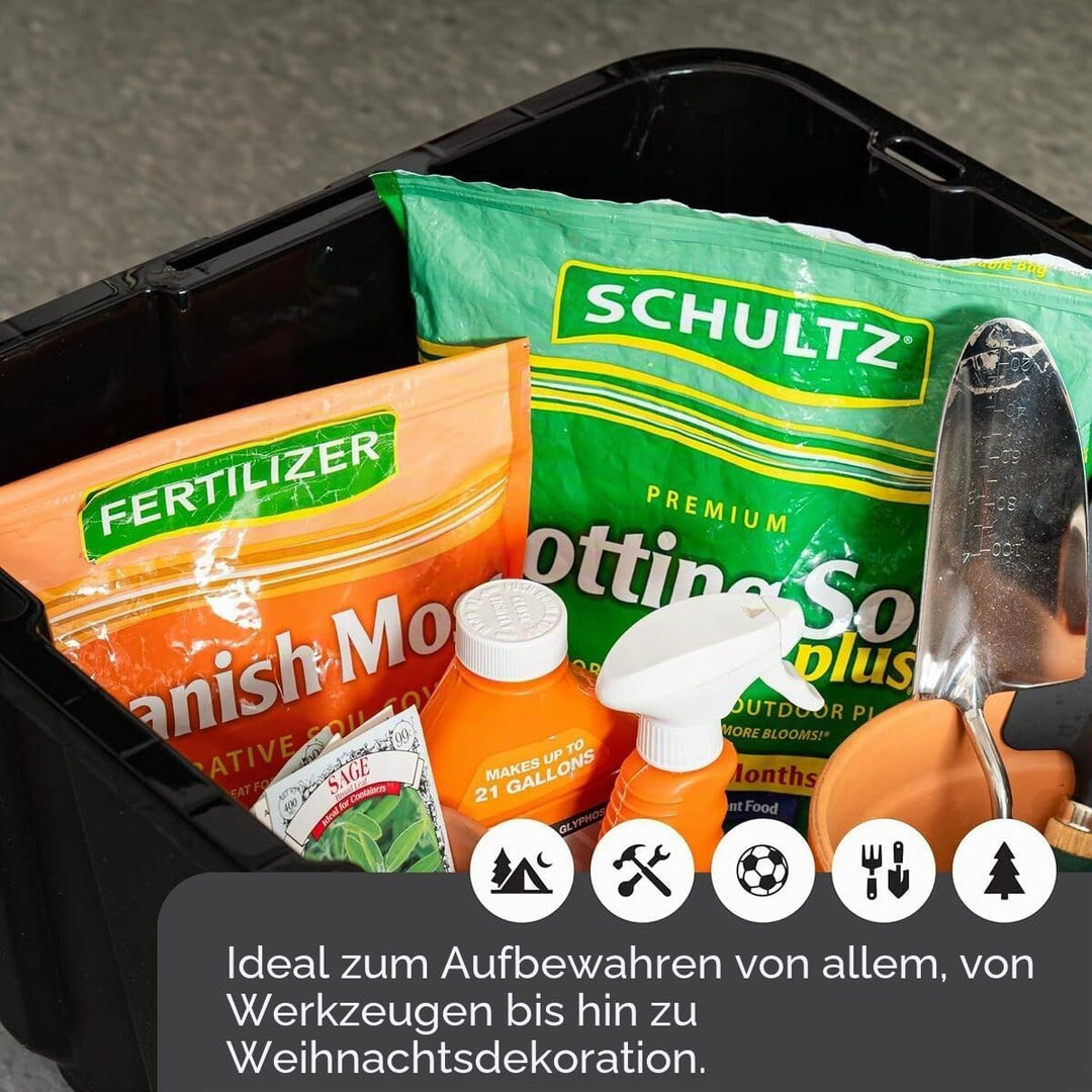 Iris Ohyama Heavy Duty Organisation Boxes, 100L, 3er-Set, Schwarz, Gross, Robust, Stapelbar, Aufbewa