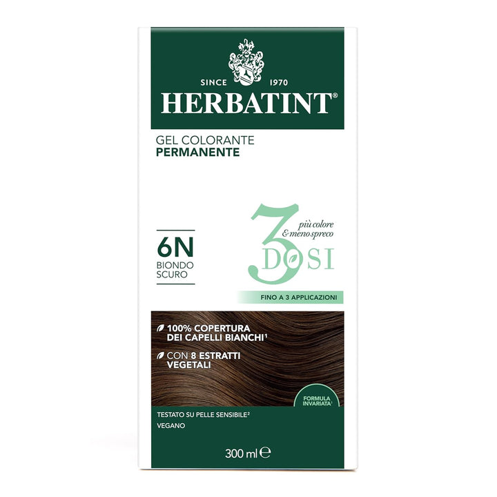 Herbatint Permanentes Farbgel 3 Dosen, 300 ml – 6N Dunkelblond, ohne Ammoniak, für empfindliche Haut