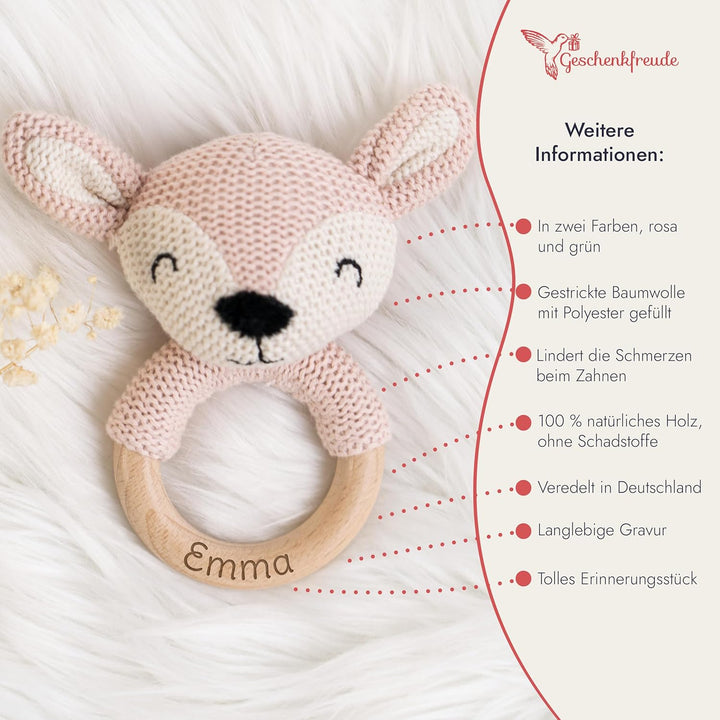 Geschenkfreude Personalisierter Beissring für Baby aus Holz - Greifling personalisiert mit Name - ni