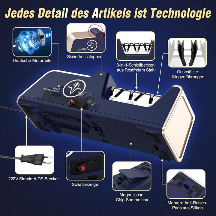 Xzayy Professioneller Elektrischer Messerschärfer mit 100% Diamant-Schleifmitteln und Präzisionswink