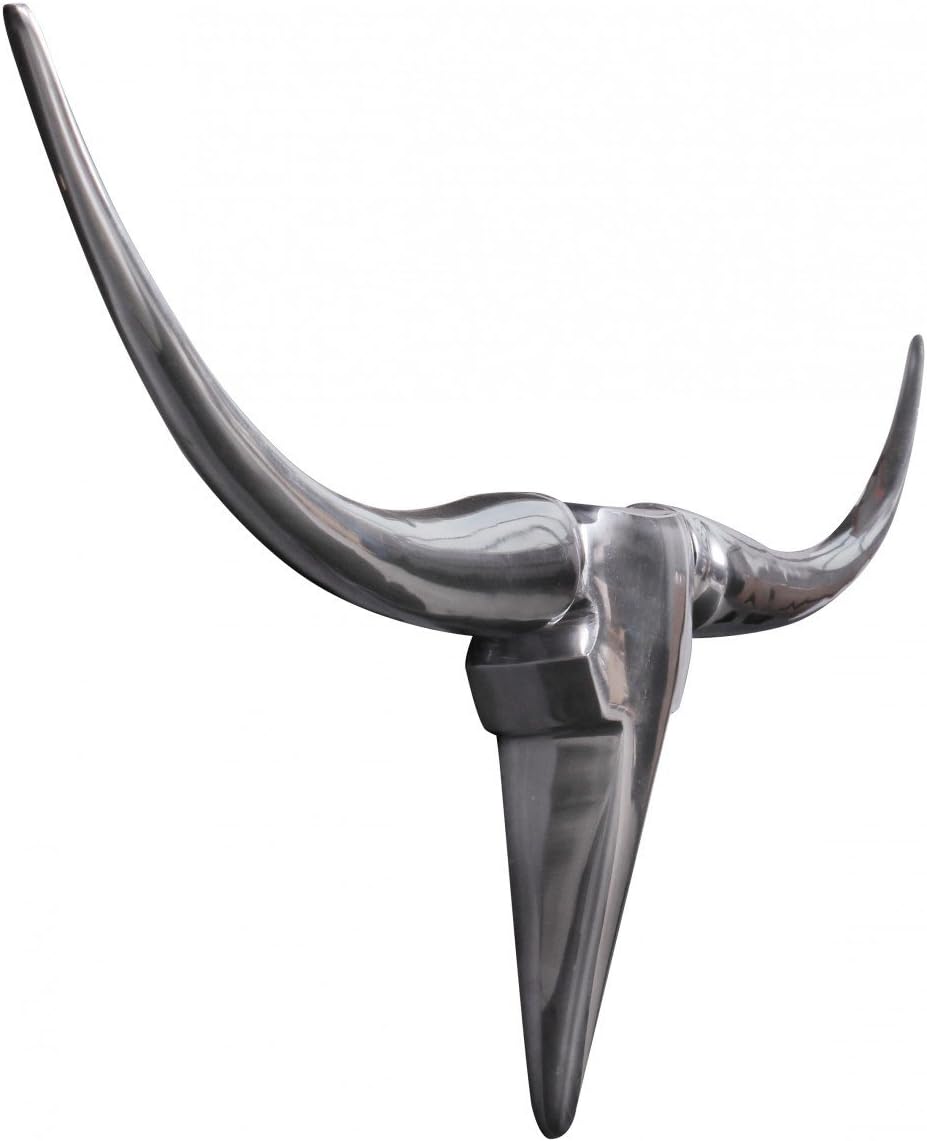 FineBuy Bull Geweih S Wanddekoration 74cm breit Alu Aluminium Silber Aluminiumdekoration Wandgeweih