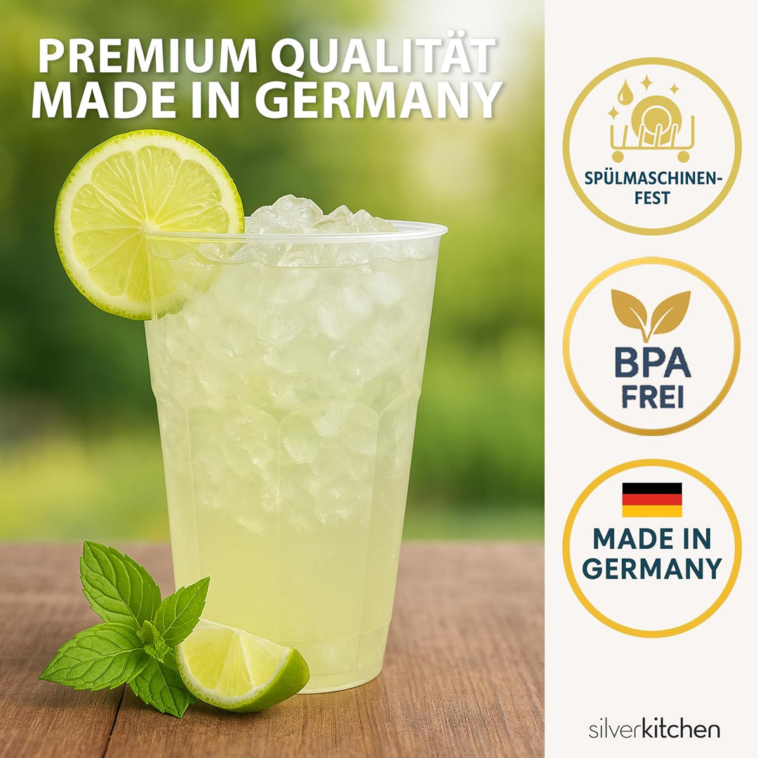 100x Cocktail Plastikbecher 0,3 L – Stapelbare Mehrweg Partybecher - Spülmaschinenfeste Hartplastik