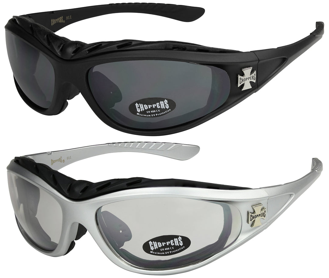 2er Pack Choppers 911 Sonnenbrillen Motorradbrille Sportbrille Radbrille mit Polsterung in den Farbe