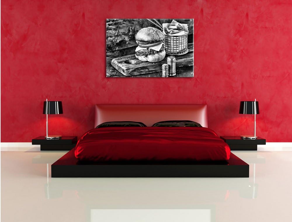 Pixxprint Cheesburger mit Pommes/Format: 100x70cm / Leinwandbild fertig bespannt Wandbild Kunstdruck