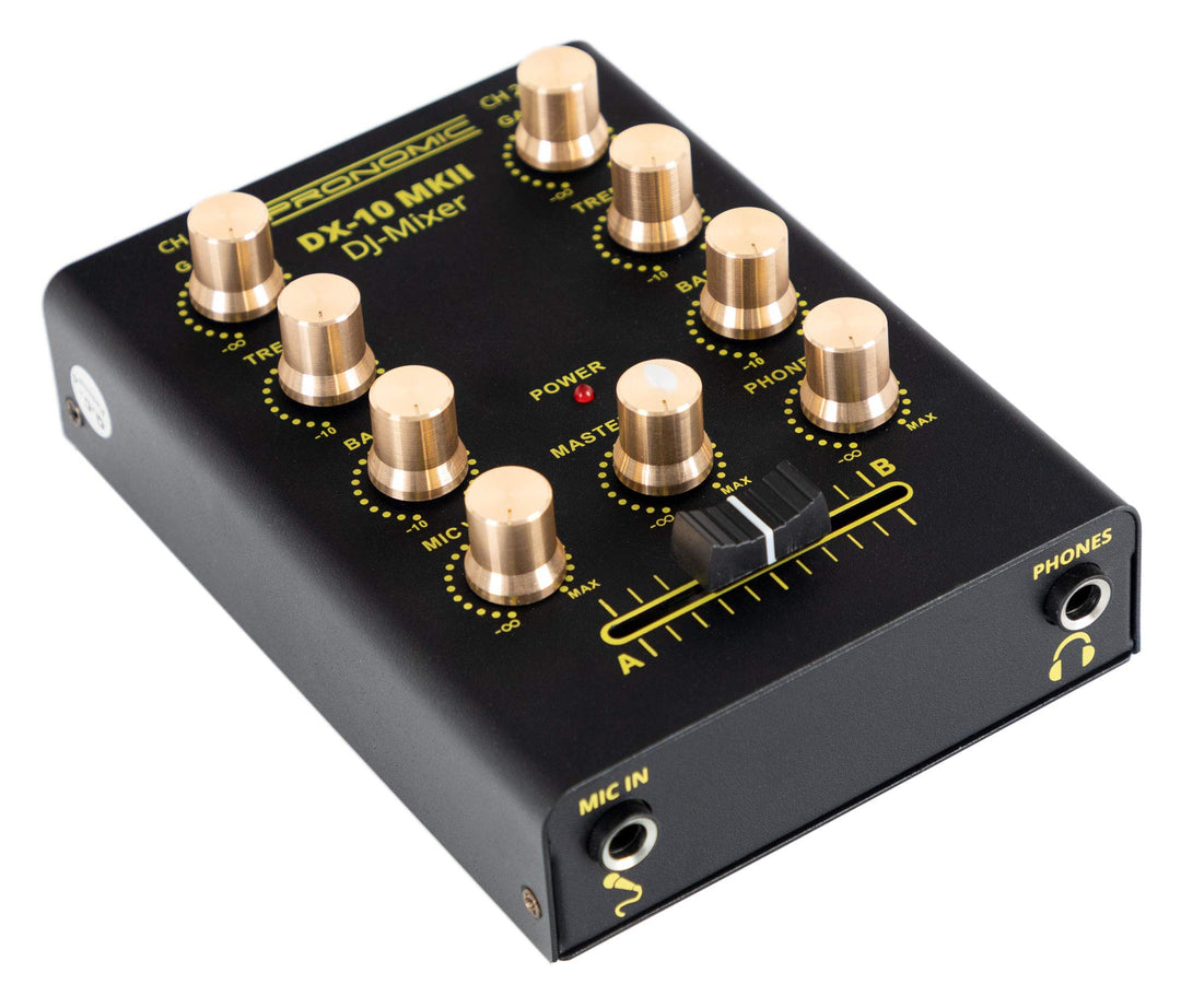 Pronomic DX-10 MKII DJ Mixer - kompakter 2-Kanal-DJ-Mixer mit zwei Line-Eingängen und 2-Band Equaliz