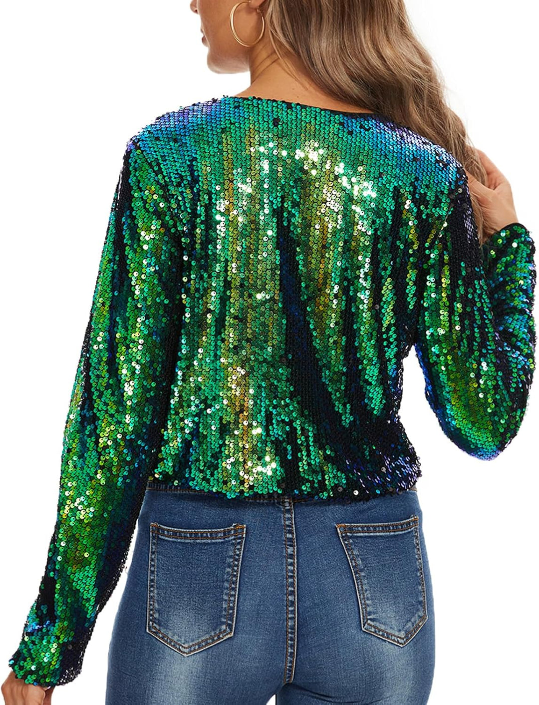MINTLIMIT Damen Pailletten Strickjacke Kurz Offene Cardigan Langarm Bolero Dünne Elegant Hakenversch