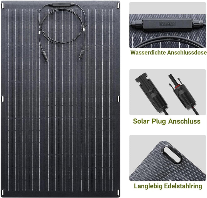 ALLPOWERS 100W Flexibles Solar Panel Monokristallines Solarpanel IP68 Hocheffizient Solarmodul Solar