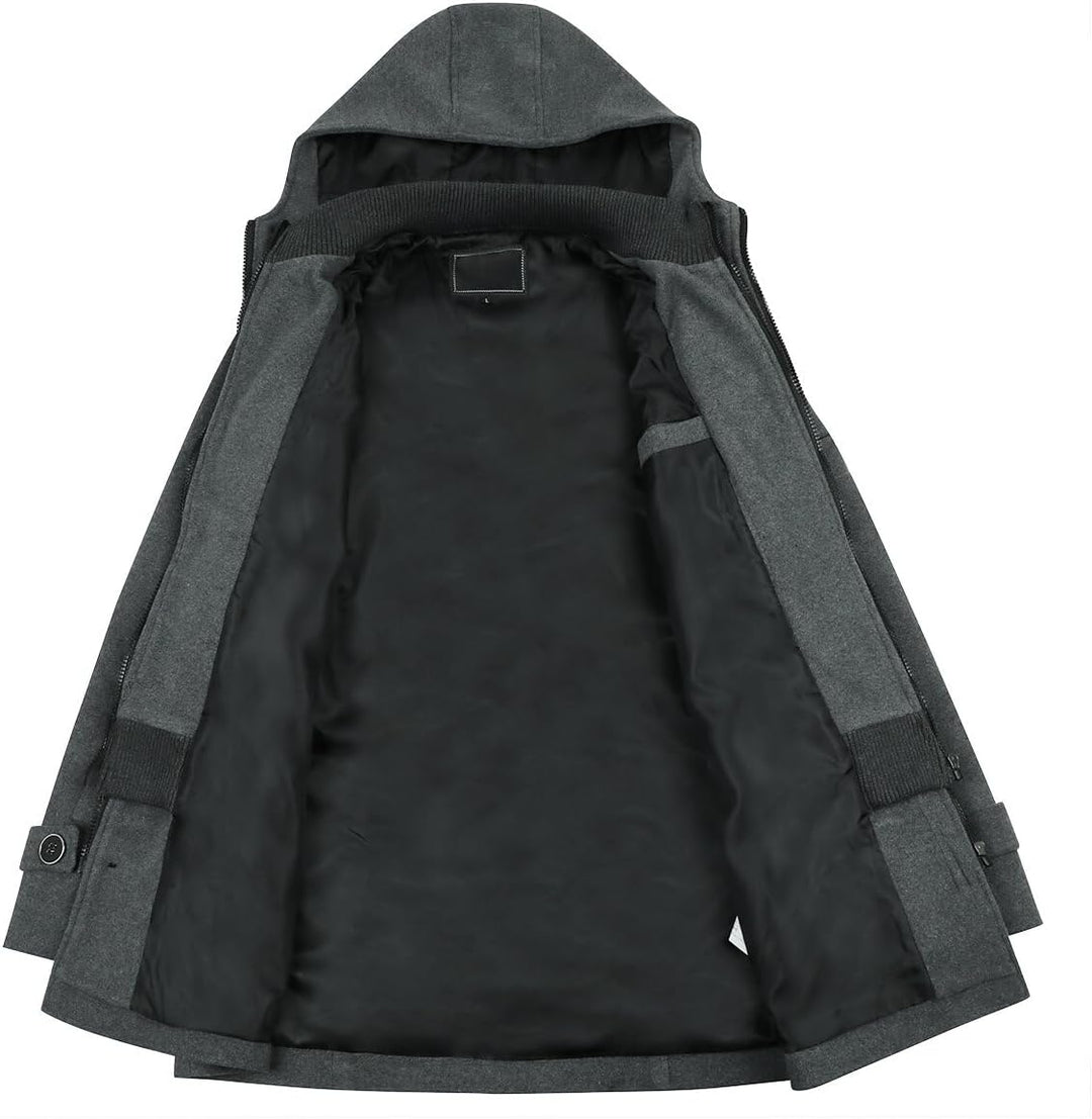 YOUTHUP Mantel Herren Wollmantel mit Kapuze Regular Fit Wolle Wintermantel Mittelange Winter Herrenm