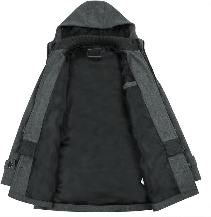 YOUTHUP Mantel Herren Wollmantel mit Kapuze Regular Fit Wolle Wintermantel Mittelange Winter Herrenm