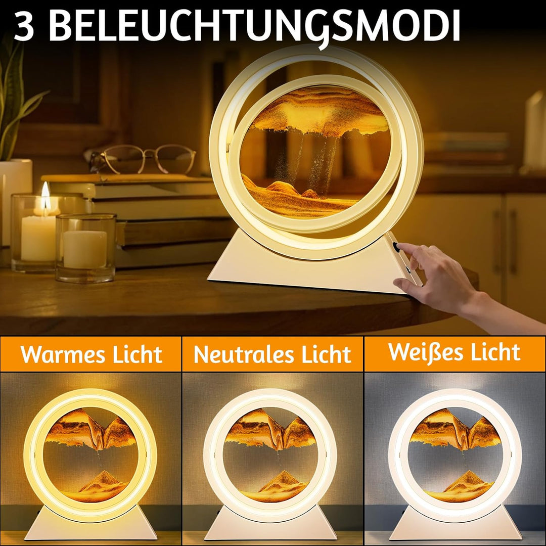 Ulikey Sandbilder Zum Drehen, 3D Dynamische Sandbild mit Led Licht, 10 Zoll Bewegende Sandkunst, Fli
