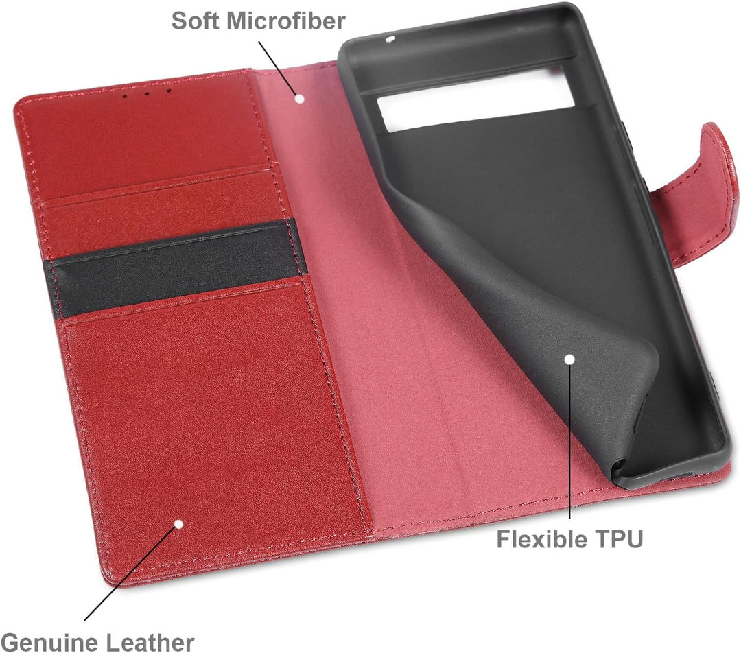 LENSUN Echtleder Hülle für Google Pixel 7a, Handyhülle [Echtes Leder] [Magnetverschluss] [RFID Schut