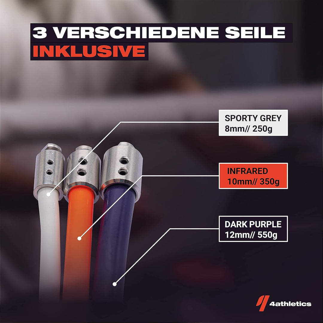 Premium 4athletics Springseil | Schweres Springseil mit 3 Verschieden Seilen in Sekunden tauschen He