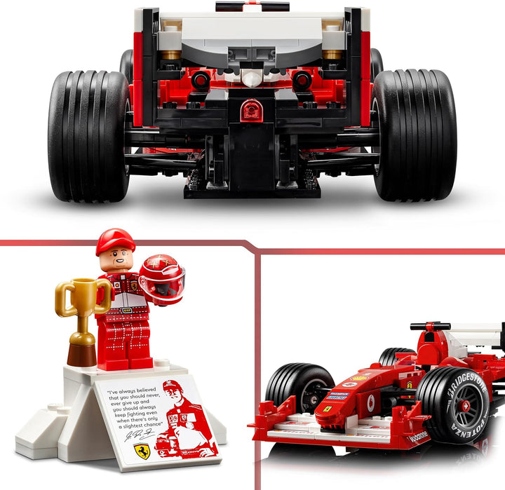 LEGO Icons Ferrari F2004 und Michael Schumacher - F1 Rennwagen Modellbau für Erwachsene - F1 Modella