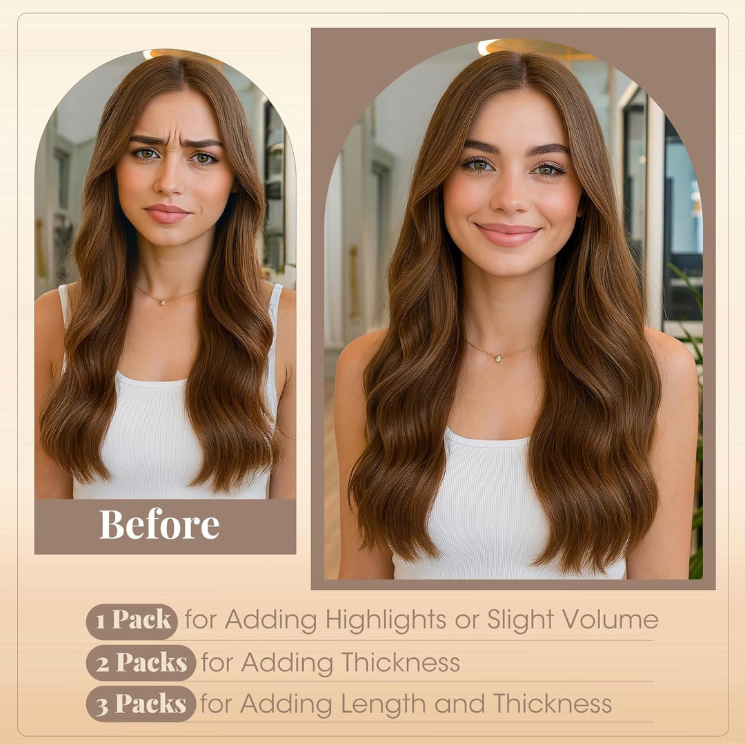 Elailite Tape Extensions Echthaar #04 Schokobraun, 10 Stück Unsichtbar Kleber Haarverlängerungen 20g