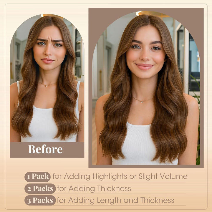Elailite Tape Extensions Echthaar #04 Schokobraun, 10 Stück Unsichtbar Kleber Haarverlängerungen 20g