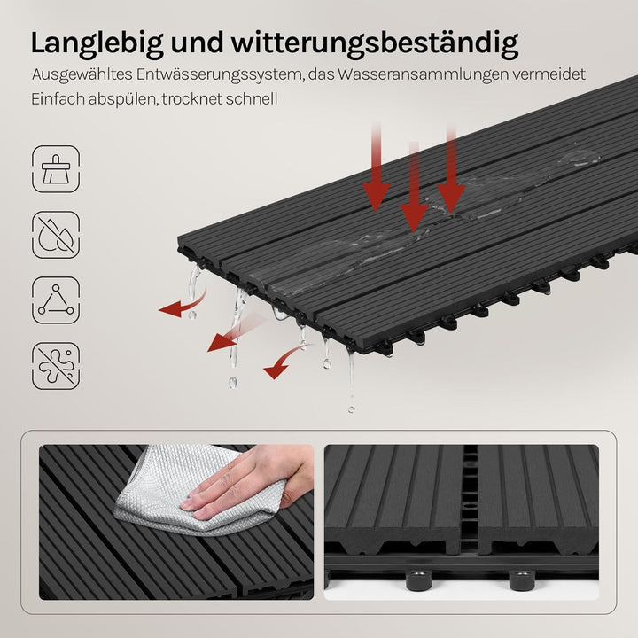 WOLTU WPC Terrassenfliesen Terrassendielen Holz-Optik 30x60cm, Fliese Bodenfliese Klickfliese mit kl