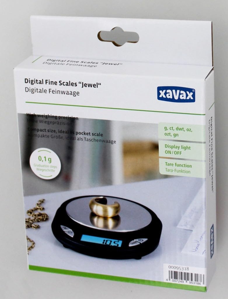 Xavax Digitale Feinwaage „Jewel“ (wiegt bis 500g, auf 0,1g genau, g/ct/dwt/oz/ozt/gn, z.B. für Gold,