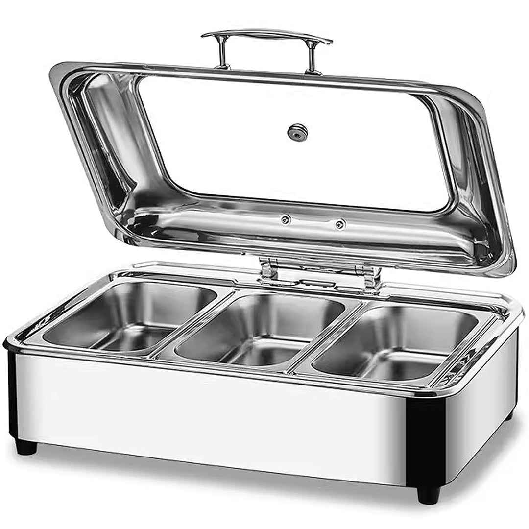 Chafing Dish Elektrisch, 9L Edelstahl Speisewärmer Buffetwärmer mit Sichtbarem Glasdeckel, Kommerzie