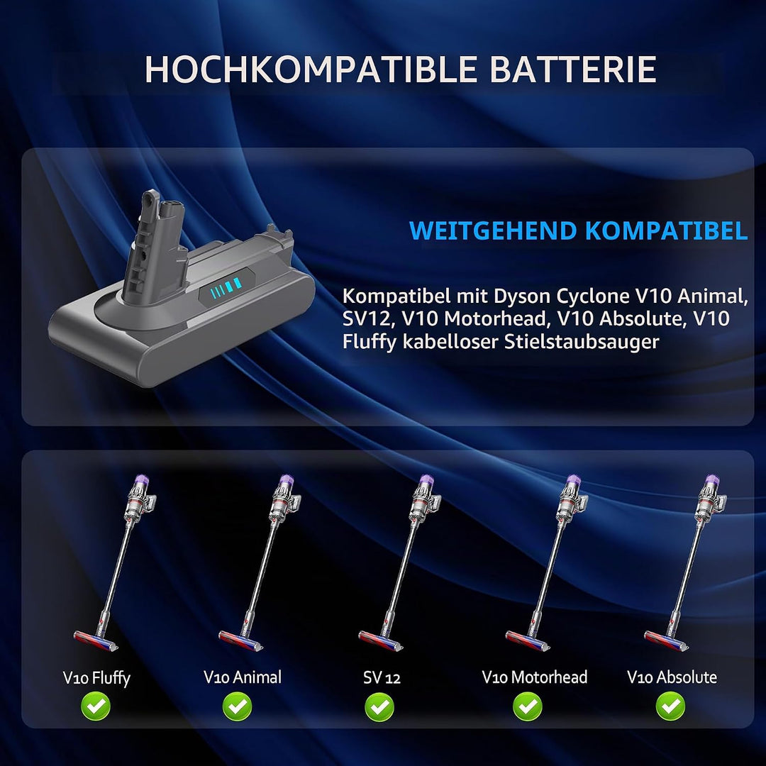 Ersatzakku V10, 7000 mAh mit Dyson Animal/Absolute/Total Clean/Cyclone SV12 | akku mit Dyson V10; St