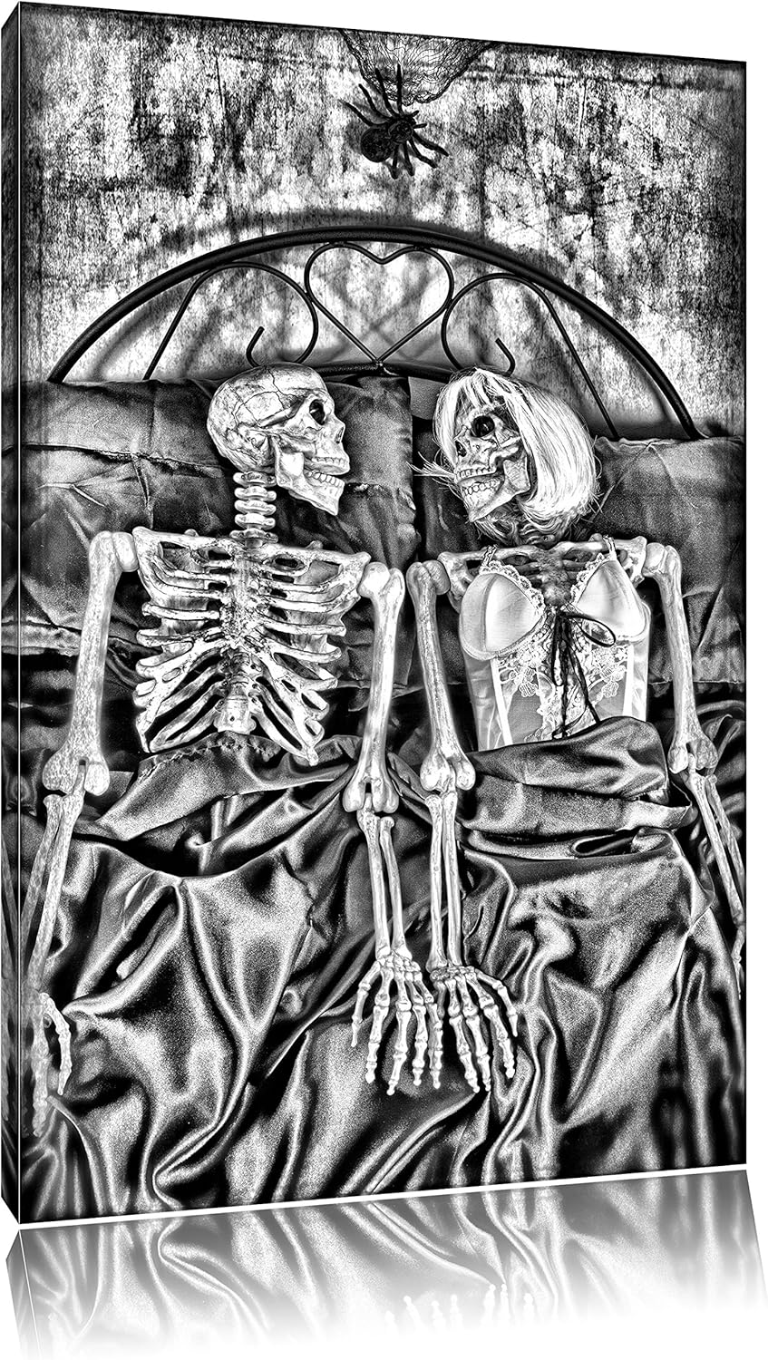 Monocrome, Horror Paar, Format: 100x70 auf Leinwand, XXL riesige Bilder fertig gerahmt mit Keilrahme