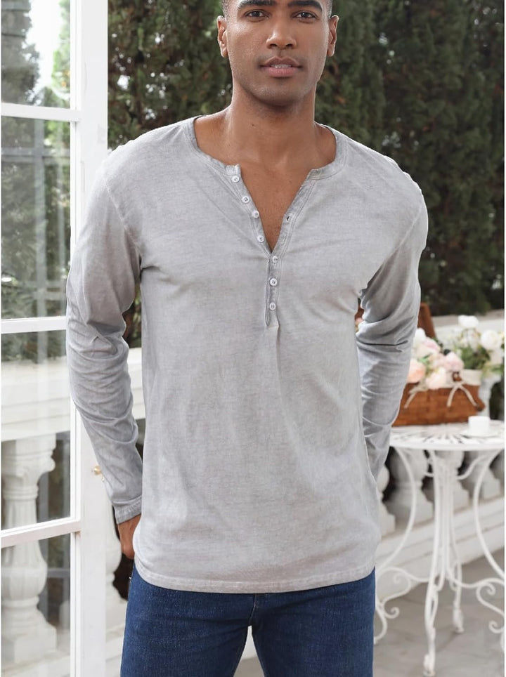 Henley Shirt Herren Langarm Langarmshirt Herren Longsleeve T Shirt Vintage Tshirt Baumwolle Männer M