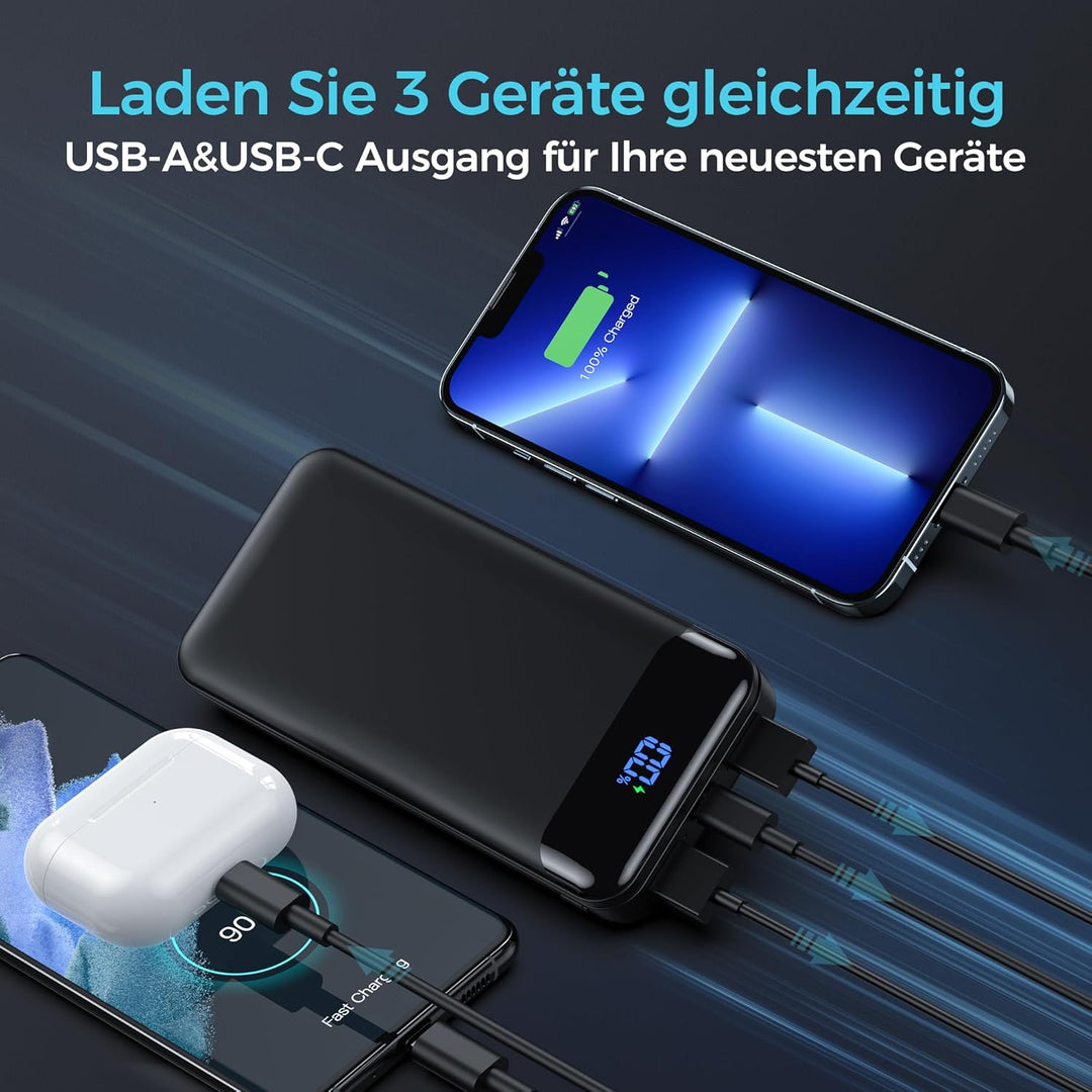 Enerwow Power Bank 27000mAh,USB C Powerbank 22.5W,PD3.0 Schnellladefunktion Externe Handyakkus,Kompa